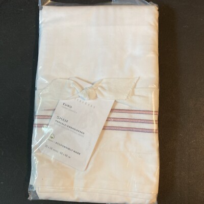 Pottery Barn Grand Organic Percale Euro Sham, White/Lavendar,  NWT-image
