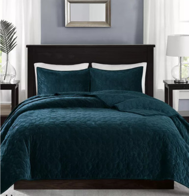 Madison Park Harper Teal Velvet Coverlet Quilt 3 Piece Set King / Cal King New-image