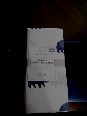 POTTERY BARN BABY Asher Bear Fitted Crib Sheet Organic Cotton NWT-image