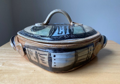 NANCY UTTERBACK Square Abstract Salt Glazed Stoneware Casserole - Colorado-image