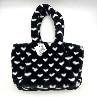 NWT Skinny Dip London Black Fluff Heart Double Handle Large Tote 17x10