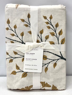 NEW Pottery Barn Autumn Botanical Percale FULL/QUEEN Duvet Cover-image