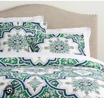 NEW Pottery Barn Ashton Mosaic Tile Medallion FUll/ Queen Duvet Cover Blue Green-image