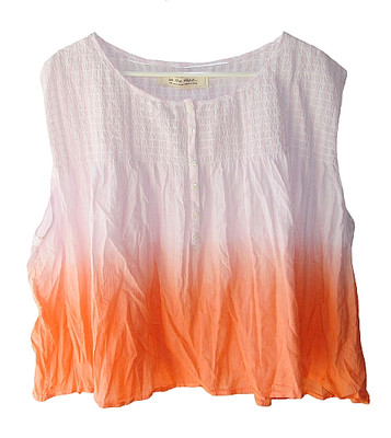 Free People We the Free Size L Orange Sleeveless Smocked Dip Dyed Crinkle Top-image