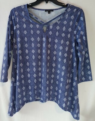 Signature Studio Xl Blue Diamond Pattern women's Blouse,,#3-image