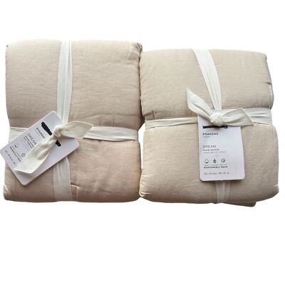 Pottery Barn Dream Brushed Cotton Comfort Quilted Standard Sham Pair Flax NEW-image