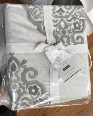 Pottery Barn Asher Duvet Cover Gray Queen 2 Euro Shams Medallion Scroll 3pc🦩-image