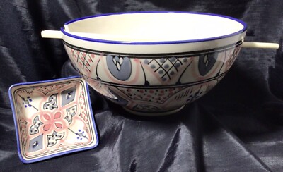 Ramen Noodle Bowl, Dip Sauce Dish & Chopsticks Set Le Souk Ceramique, Tunisia-image