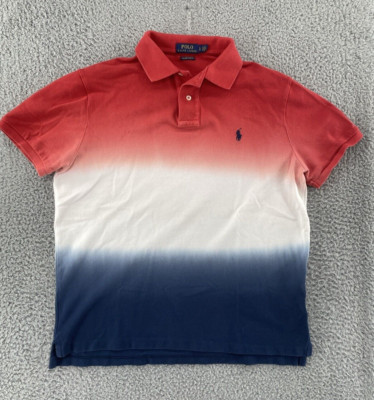 Ralph Lauren Polo Shirt Mens Large Red White Blue Dip Dye Pony Short Sleeve USA-image