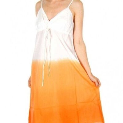 PROVOGUE Dip Dye Cotton Deep V-Neck Beachy Boho Large Strappy Orange Sundress-image