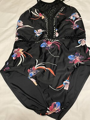NWT ~Dip~Women's One Piece Swimsuit~Black with cutouts~Size L-image