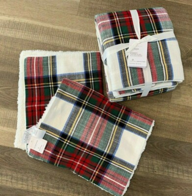 Pottery Barn Stewart Plaid cotton FULL QUEEN duvet SHERPA Pillow cover Tartan-image