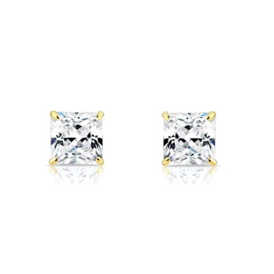 1.50CT Princess Simulated Diamond Stud Earrings 14K Yellow Gold Square Solitaire-image