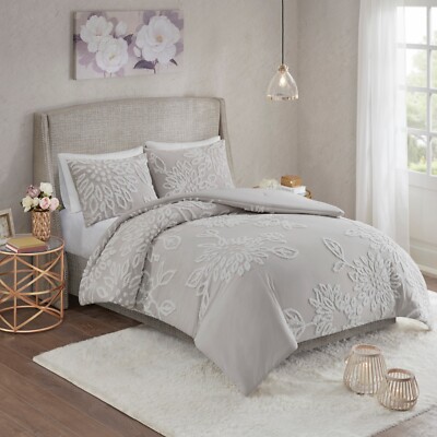 Madison Park Veronica 3 Piece Tufted Cotton Chenille Floral Comforter Set-image