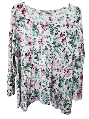 J Jill Pure Jill Dipped Hem A-Line Floral Long Sleeve T-Shirt Size XL-image