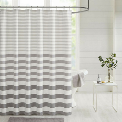 Madison Park Blended Yarn Dyed Woven Shower Curtain With Grey Finish - 72x72-image