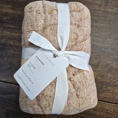 POTTERY BARN CLOUD HANDCRAFTED COTTON/LINEN QUILTED SHAM, STANDARD ~ CAMEL-image