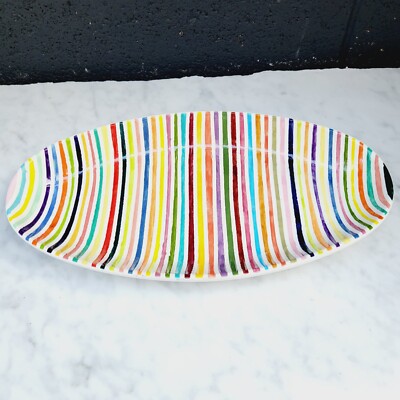 KRAUSE 2015 SIGNED HANDMADE STUDIO ART POTTERY DISH RAINBOW STRIPE 11.5