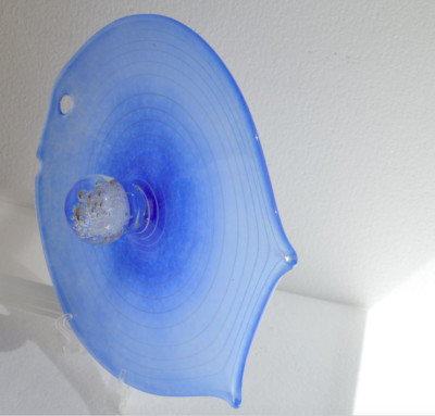 Vintage Blue Studio Art Glass Fish Shaped Decorative 35 cm Plate. Signed Kubinek-image