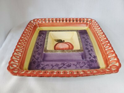 VINTAGE LARGE Square Ceramic Chip and Salsa Dip Bowl Texas Southwest Theme Mint-image