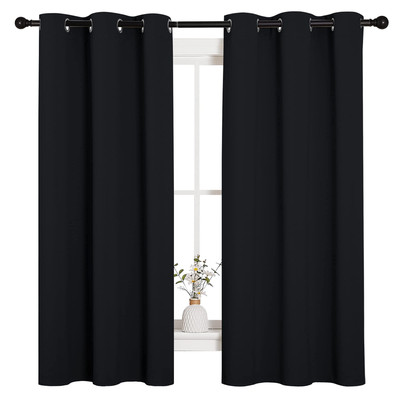 Halloween Pitch Black Solid Thermal Insulated Grommet Blackout Curtains/Drape...-image