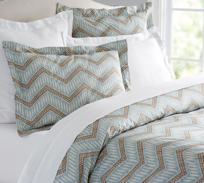 NEW Pottery Barn Duvet Cover Sidney Full Queen 92 x 88 Multi Blue Beachy Chevron-image