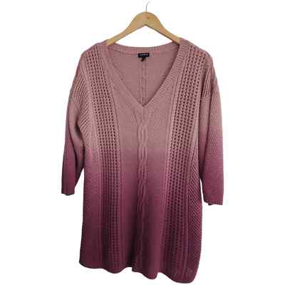 Torrid Blush Ombre V-Neck Dip Dye Cable Knit Tunic Sweater Pink to Plum  Size 2X-image