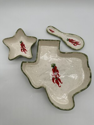 Texas & Star Shaped Chip & Dip Dishes & Spoon Rest Pepper 🌶️ Themed-image