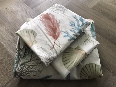 Pottery Barn Del Mar Coastal King Duvet Cover with 2 Pillow Shams Coral Seashell-image