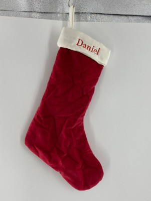 Pottery Barn  Christmas Stocking DANIEL Monogram Stitched Velvet Holiday 16