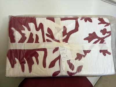 Pottery Barn Clara Applique Full/Queen Christmas Quilt Red Cardinal Tree New-image