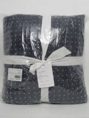 Pottery Barn Arlo Cross Stitch Quilt, Full Queen, Indigo Color NWT...-image