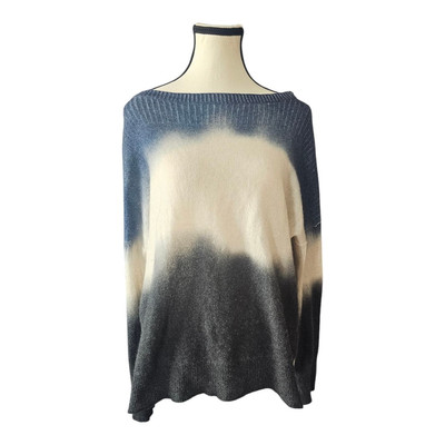Skull Cashmere Dip Dyed Round Neck Long Sleeve Sweater Large Skull Goth -image