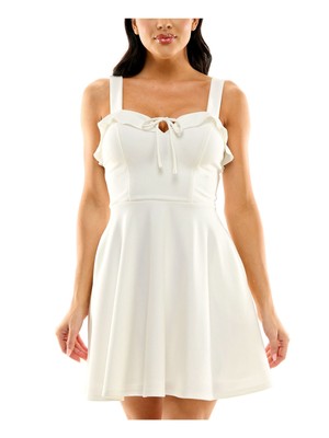 CITY STUDIO Womens Ivory Tie Sleeveless Short Fit + Flare Dress Juniors 11-image