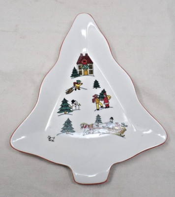Vintage Joy of Christmas Classic Collectors Studio Tree Shaped Dish 7 1/2