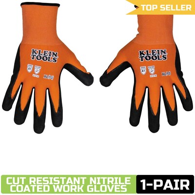 Klein Tools 60673 Work Gloves Knit Dipped Cut Resistant ANSI A1 Nitrile Coated X-image