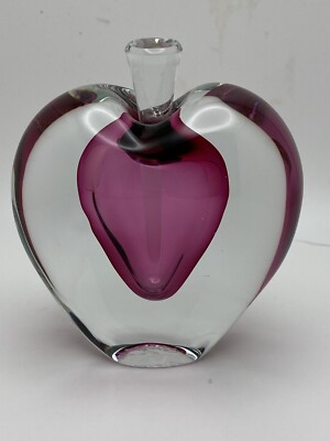 ZELLIQUE STUDIOS JOSEPH MOREL SIGNED HEART SHAPED PERFUME BOTTLE CRANBERRY 1987-image