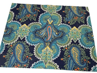 Single Pottery Barn Pillow Sham Standard Navy Blue Floral Paisley Cotton 26x20-image