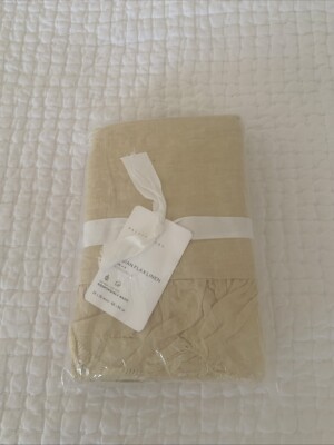 2 Pottery Barn BELGIAN FLAX LINEN FRINGE RUFFLE Raw Edge Euro Shams Yellow  NWT-image