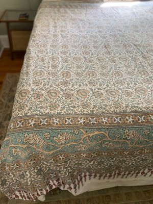 Pottery Barn Selena Block Print Kalamkari Queen Duvet Cover Two Shams-image