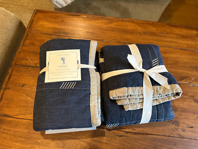 Set of 2 Pottery Barn Kids Easton Quilted Sham Denim Navy Blue Standard Size NWT-image