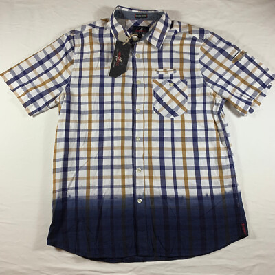 Gramicci Cliff Plaid Dip Dye Short Sleeve Button Up Shirt Mens Large Hiking New-image