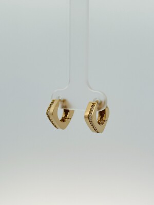 14k Solid Gold Square Huggie Earrings With Cubic Zirconia Earrings for Women-image