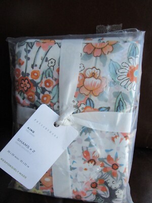 2 Pottery Barn Amelia floral percale shams king New w tags-image