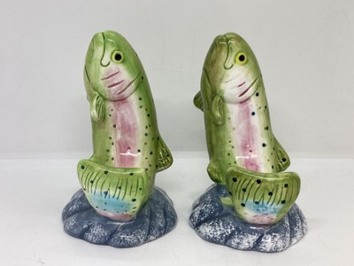 Clever Choice NOHO Studio Hand Painted Trout Fish Salt & Pepper Shaker Set-image