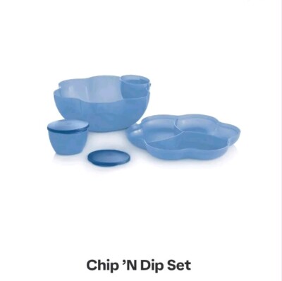 Tupperware Chip 'N Dip Bowl Set Blue Or Available In Red Also New-image