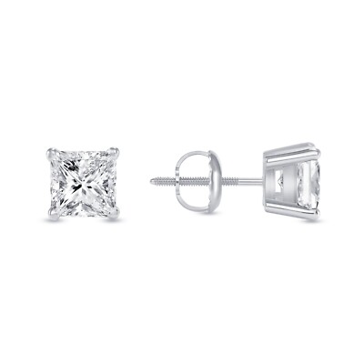 1.75 Ct Princess Lab Created Grown Diamond Earrings Studs 14K White Gold F/VS-image