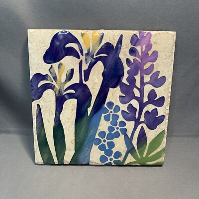 Alaska Iris Flowers Tile Art Connie Engelbrecht Trivet Brecht Studio-image