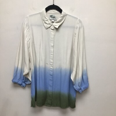 Rachel Comey Womens Button Up Shirt Beige Dip Dye Long Sleeve Cuff Collar L New-image