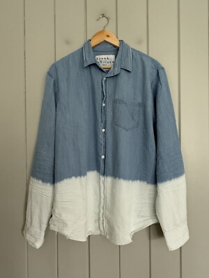 Men's Frank & Eileen Shirt L Large Chambray Dip Dye Blue White Distressed-image